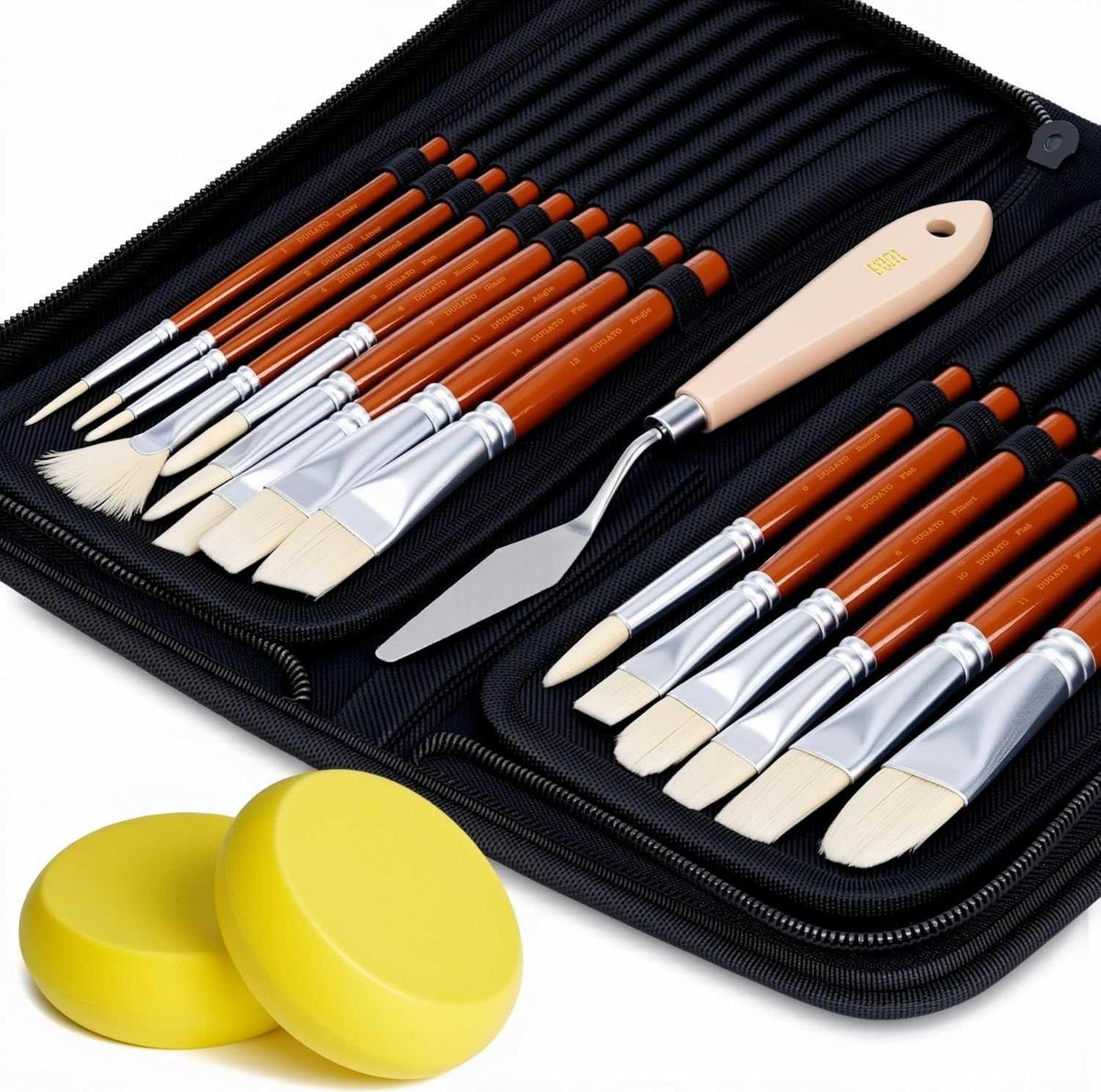 Elevate Your Artistry with Our 15pc Artist Paint Brush Set - Short Handle Hog Bristle Brushes for Every Medium