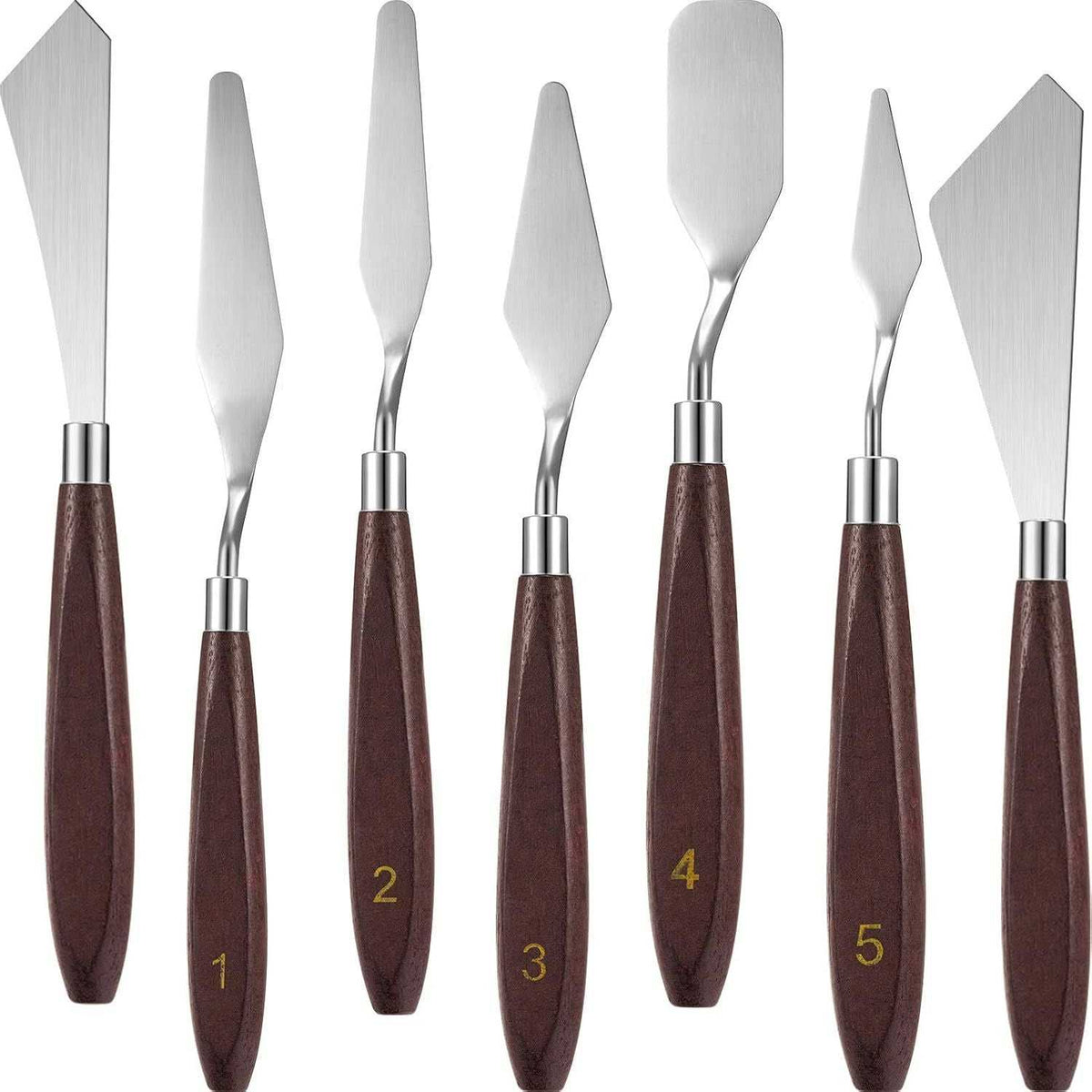 Premium Painting Knife Set for Artists – 7 Stainless Steel Palette Knives with Wooden Handles for Effortless Color Mixing and Drawing