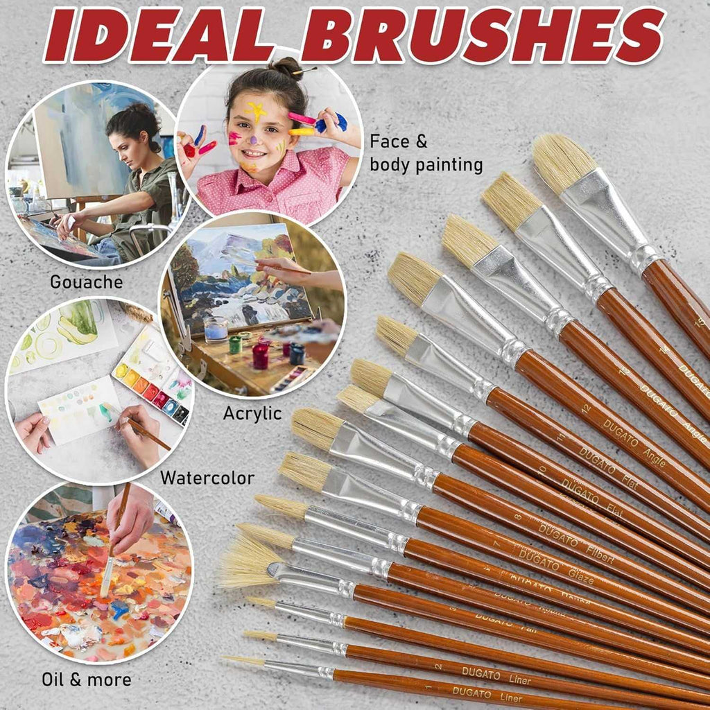 Elevate Your Artistry with Our 15pc Artist Paint Brush Set - Short Handle Hog Bristle Brushes for Every Medium