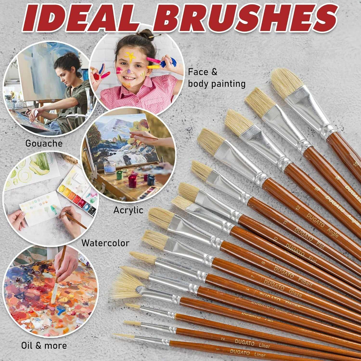 Elevate Your Artistry with Our 15pc Artist Paint Brush Set - Short Handle Hog Bristle Brushes for Every Medium