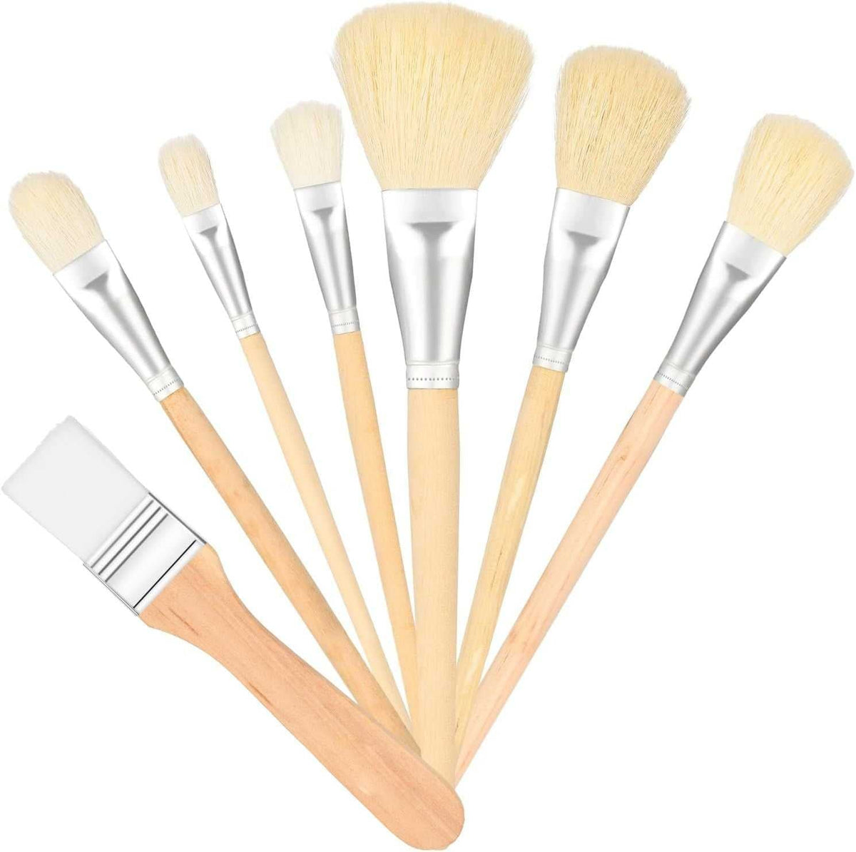 Mop Brush for Acrylic Painting, 7 PCS Assorted Size Paint Brushes for Acrylic Painting Blending Brush with Wooden Handle Artist Brushes for Acrylic Watercolor Oil Painting Face Body Art