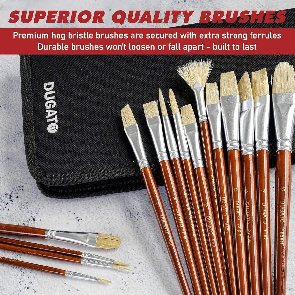 Elevate Your Artistry with Our 15pc Artist Paint Brush Set - Short Handle Hog Bristle Brushes for Every Medium
