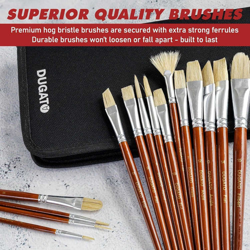 Elevate Your Artistry with Our 15pc Artist Paint Brush Set - Short Handle Hog Bristle Brushes for Every Medium