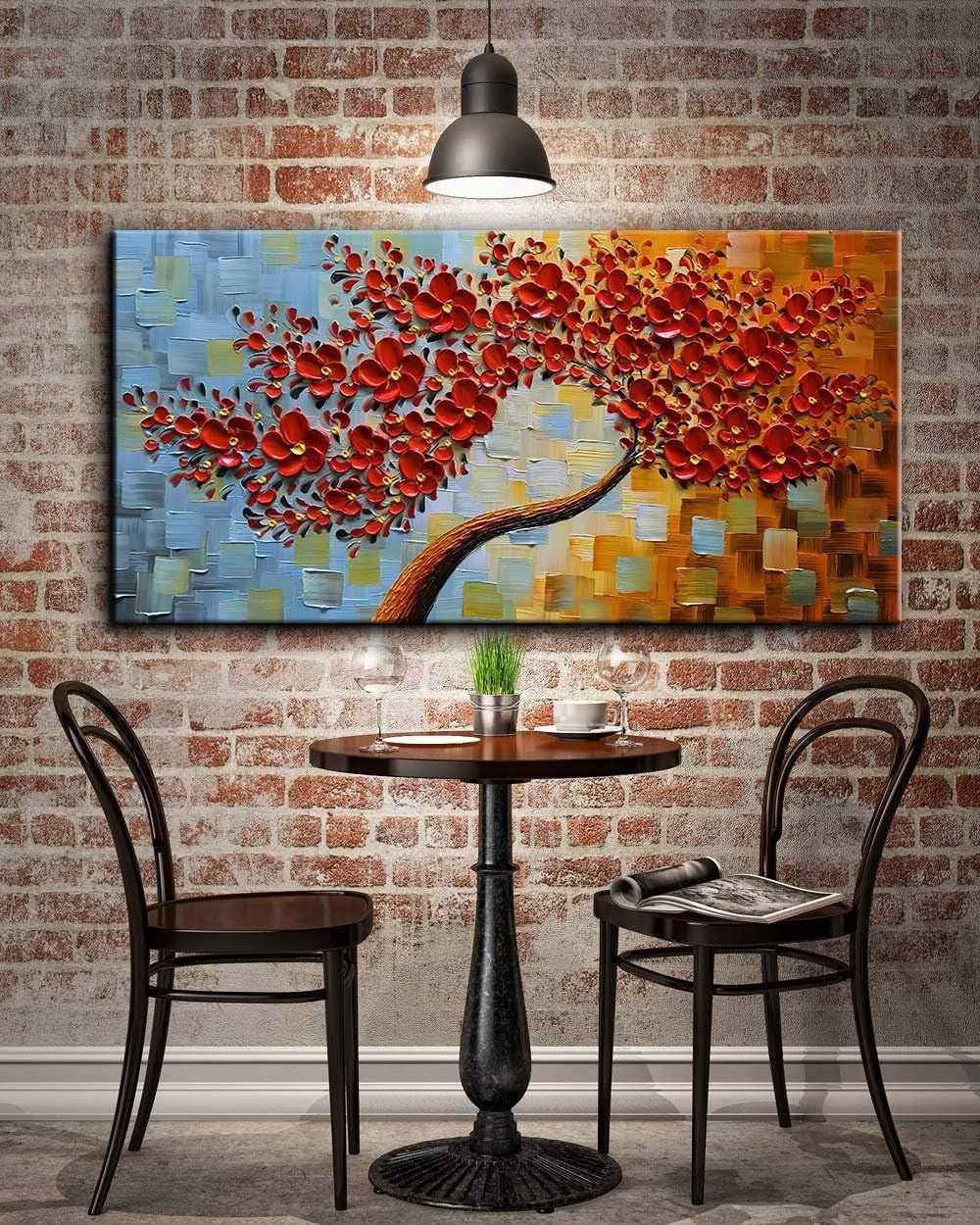 Vibrant 3D Red Floral Canvas Art - Hand-Painted Modern Abstract Decor for Living Spaces